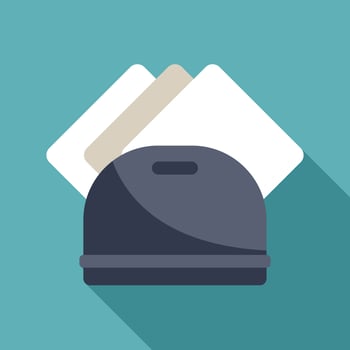 Credit card machine processing payments in store with long shadow vector