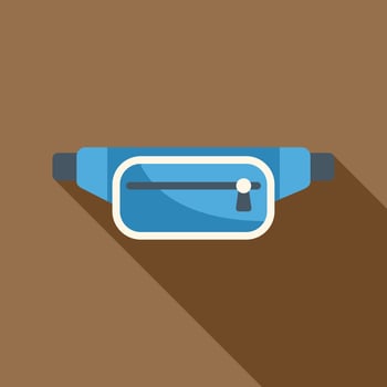 Blue waist bag casting long shadow on brown background vector