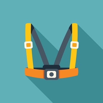 Action camera chest mount harness with long shadow on turquoise background vector