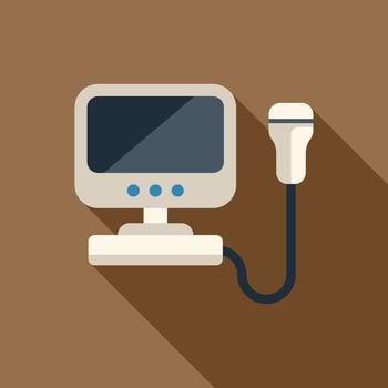 Ultrasound machine performing sonography scan with monitor vector