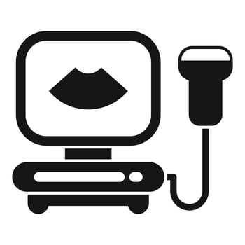 Ultrasound machine performing sonography scan icon vector
