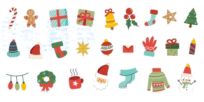 Set of Cute Merry Christmas Element Supplies Collection And Winter Holiday Season Decoration vector