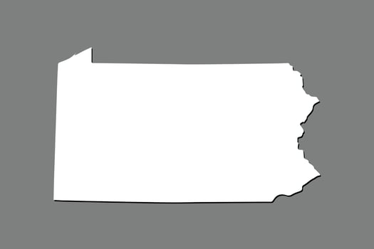Pennsylvania map with single land area using white color on dark background illustration vector