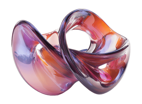 Colorful glass sculpture curving elegantly under bright lighting, transparent png