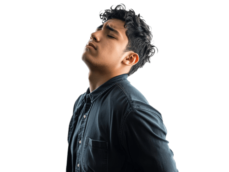 Young man posing with thoughtful expression against a white background, transparent png