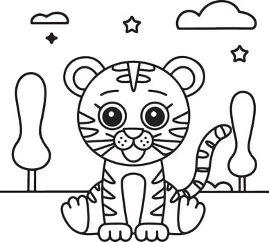 Tiger coloring page line art design vector