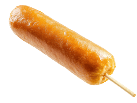 Delicious corn dog on a stick ready for a tasty snack, transparent png