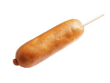 Delicious corn dog served on a stick at a fair or carnival, transparent png