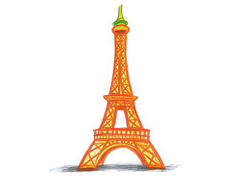 Colorful drawing of the Eiffel Tower in a playful style, transparent png