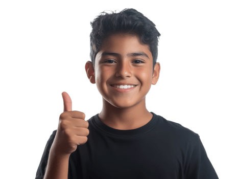 Happy boy giving a thumbs up against a plain white background, transparent png