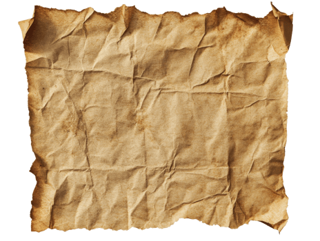 Aged, crumpled parchment reminiscent of ancient manuscripts on display, transparent png