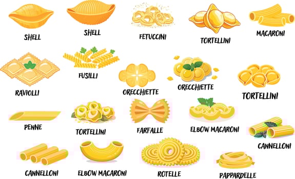 colorful isolated pasta illustration set vector