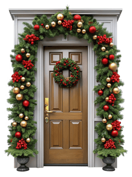 Holiday Door Decorations with Garland and Wreath png