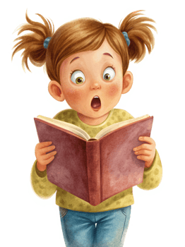 Surprised Little Girl Holding a Book with Amazement png
