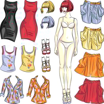 cute dress up paper doll vector