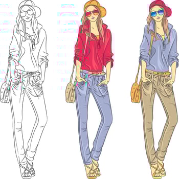 beautiful fashion girls top models with glasses vector