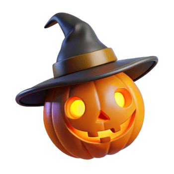 Scary Glowing Jack O' Lantern with Witch Hat png