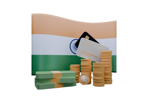 3D render illustration of India flag and currency called Rupee png