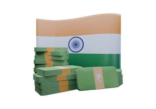 Grand 3D render illustration of India flag and currency called Rupee png