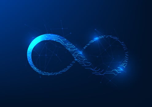 Abstract background technology, the infinity symbol inside is a technology circuit, with sparkling light, representing the infinite development of the world economy of technology. vector