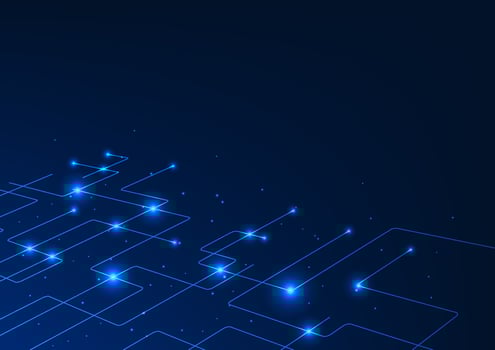 Abstract Background Technology. Interconnected Circuits. Data technology is transmitted to the network server that stores and processes system files. illustration, poster, illustration. vector