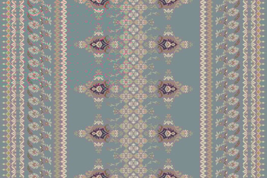 Ethnic ikat floral Ethnic Indian Pattern Ikat pattern Ethnic Pattern.Border indian floral Aztec embroidery border seamless patterns on teal background. vector