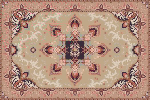 Vintage Arabic pattern. Persian colored carpet. Rich ornament for fabric design, handmade, interior decoration, textiles. Blue and beige background. vector