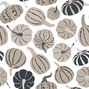 Elegant brown beige pumpkins scattered on white background seamless pattern. Autumn season modern repeat pattern for textile, paper, wallpaper design. vector