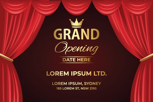 Luxury Grand Opening Banner with Red Stage Curtain vector