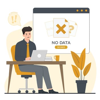 Flat no data concept Man working on laptop in office. Flat design. illustration. vector