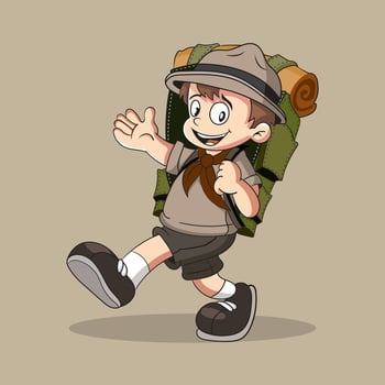Cute and Adorable of Scout Boy Carrying Backpack vector