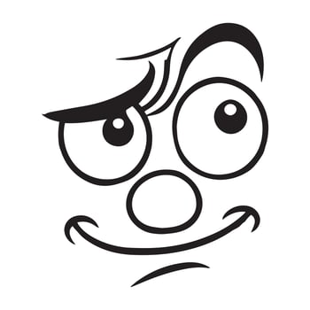 Retro Cartoon Face Clipart, Facial Expression Outline Design - Confused Quirk retro cartoon face illustration in black and white vector