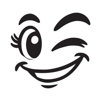 Retro Cartoon Face Clipart, Facial Expression Outline Design - Witty Wink retro cartoon illustration in black and white vector