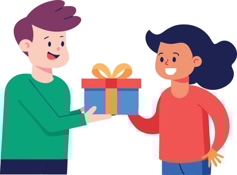 Two Happy Friends Exchanging Gifts vector