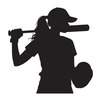 silhouette of a softball woman player silhouette white background vector
