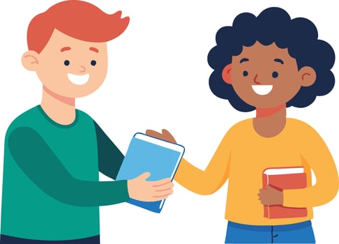 Two Children Engaging In Friendly Book Exchange vector