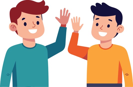 Two Young Friends Greeting Each Other With Smiles In A Bright, Colorful Illustration vector