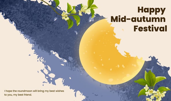 Hand painted Mid-Autumn Festival watercolor style horizontal plate illustration moon and osmanthus flowers vector