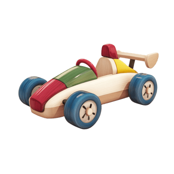 Colorful wooden toy race car designed for imaginative play and perfect for children's bedrooms or playrooms. png