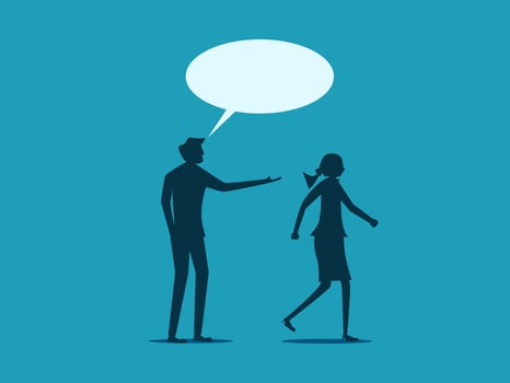 silhouette of a man and woman talking with speech bubble vector