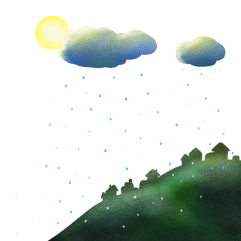Village under the moon and rain background illustration png