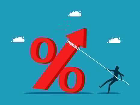 businessman pulling a red percentage sign vector