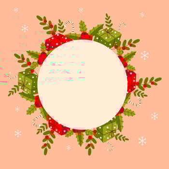 New Year frame, background for a postcard, announcements. gift, candy, branch. On white isolated background. vector