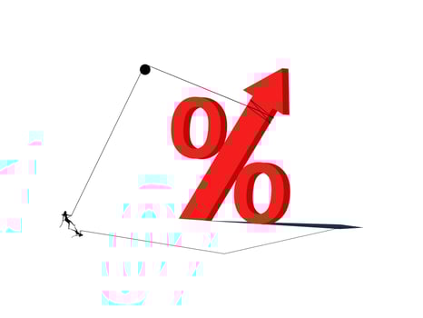woman is pulling a red percentage sign with a rope vector