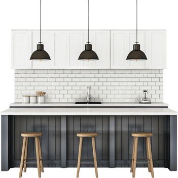 drawers island with stools and pendant lights png
