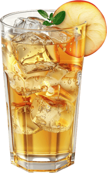 A glass of apple cider with ice and a slice of apple png