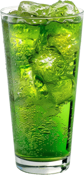a glass of green liquid with ice png