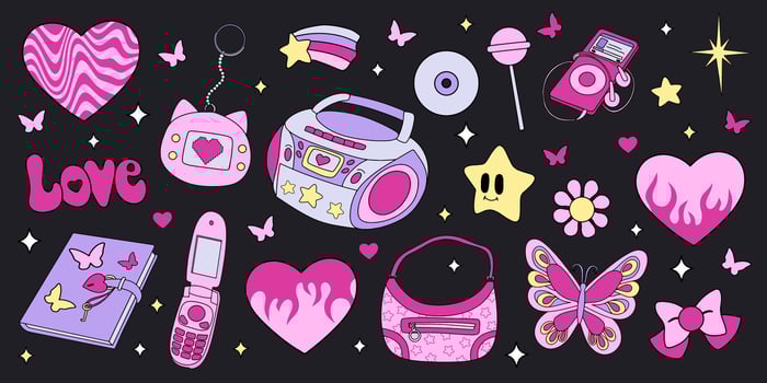 set clipart nostalgia y2k vector