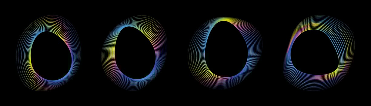 Dynamic amorphous shapes in neon colors. Modern design of liquid round shapes from lines with a smooth neon gradient. vector