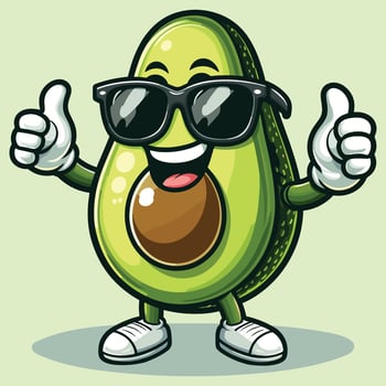 A Cartoon Avocado Character Wearing Sunglasses And Giving A Thumbs up Gesture With A Big Smile vector
